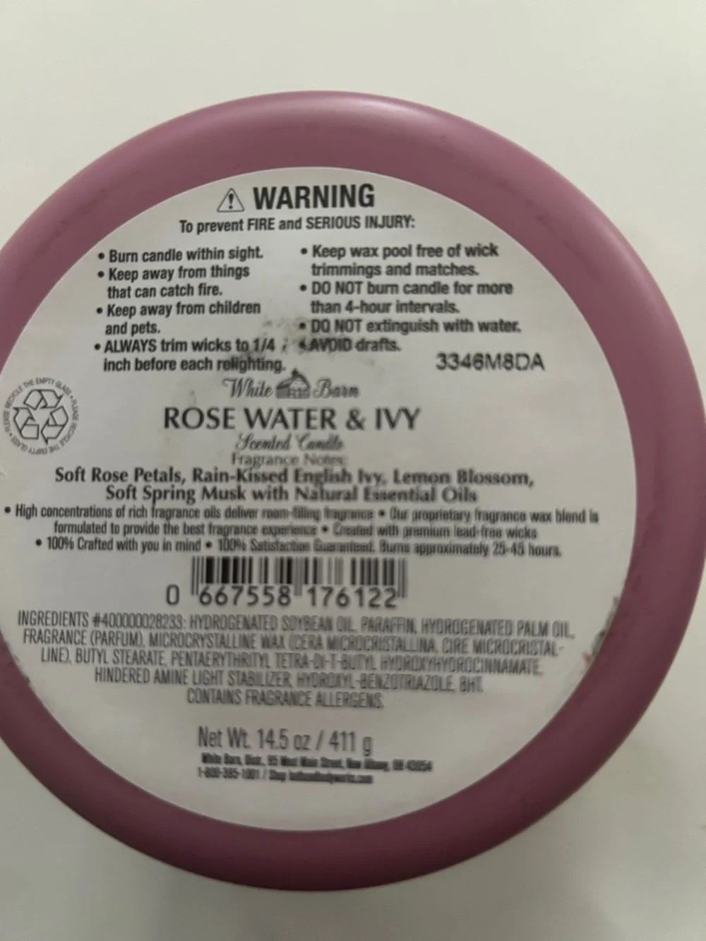 Bath Body Works Rose Water & Ivy 3-Wick Candle